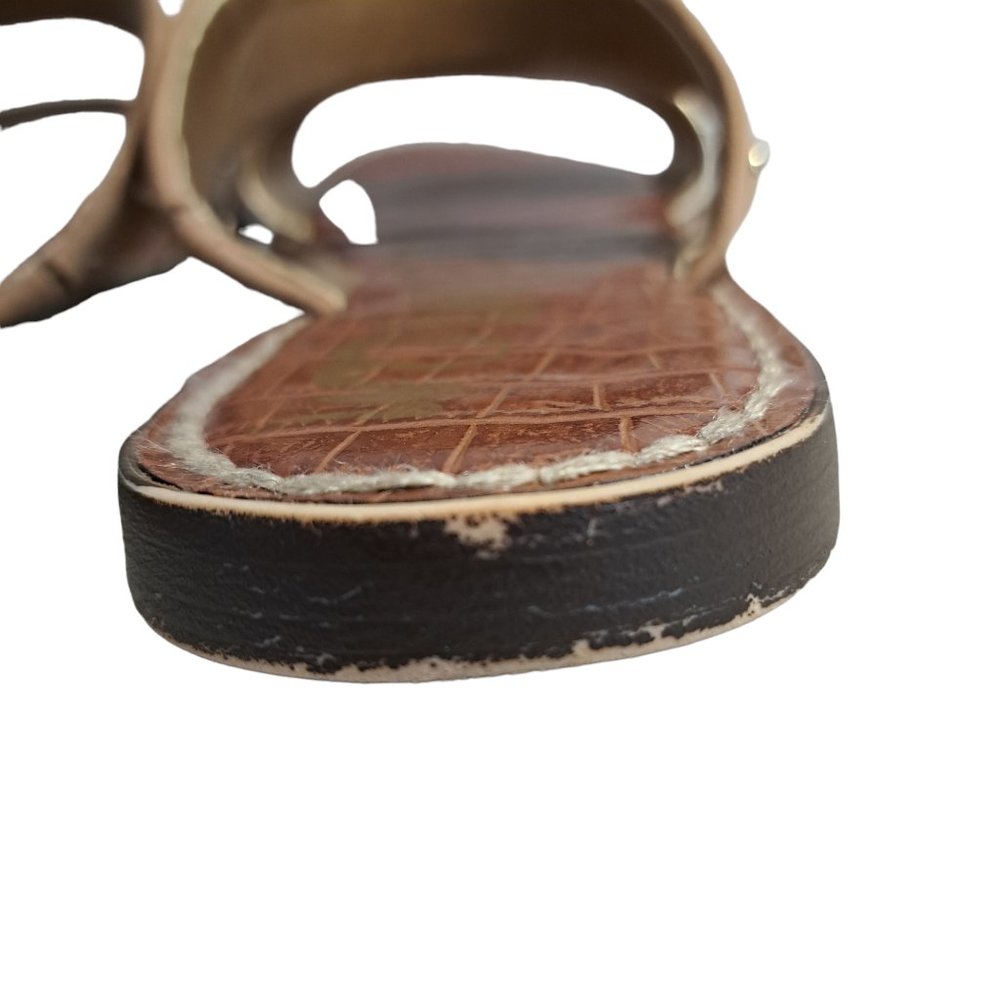 Sam Edelman Tan & Gold Faux Leather Double Strap Slip On Sandals Size 6.5 - Picture 8 of 10
